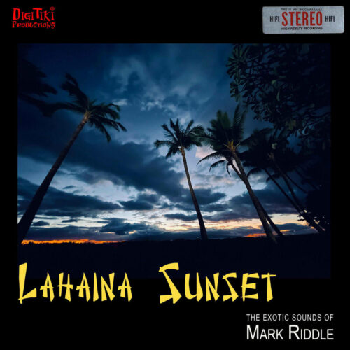 The cover of the Lahaina Sunset album shows a dark sunset over a tropical beach with the silhouettes of palm trees in the foreground