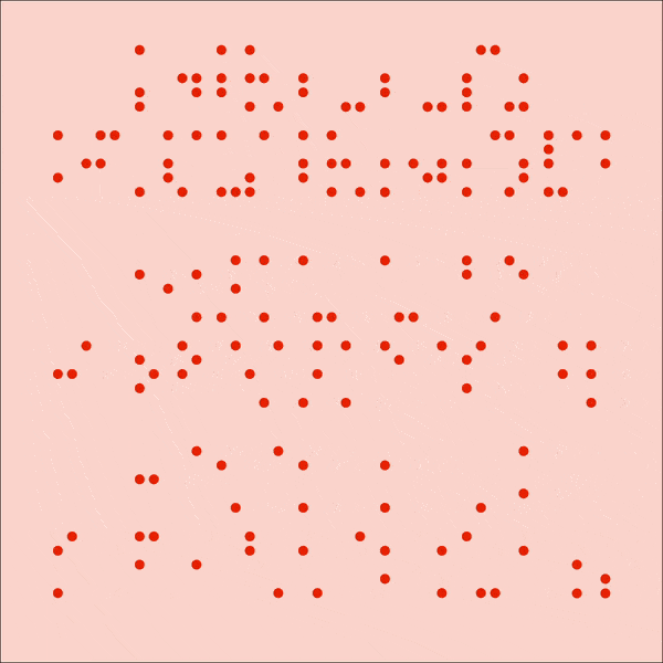 Triptych One animation shows a collection of three dot patterns align to reveal a secret message that reads "HELLO FRIENDS"